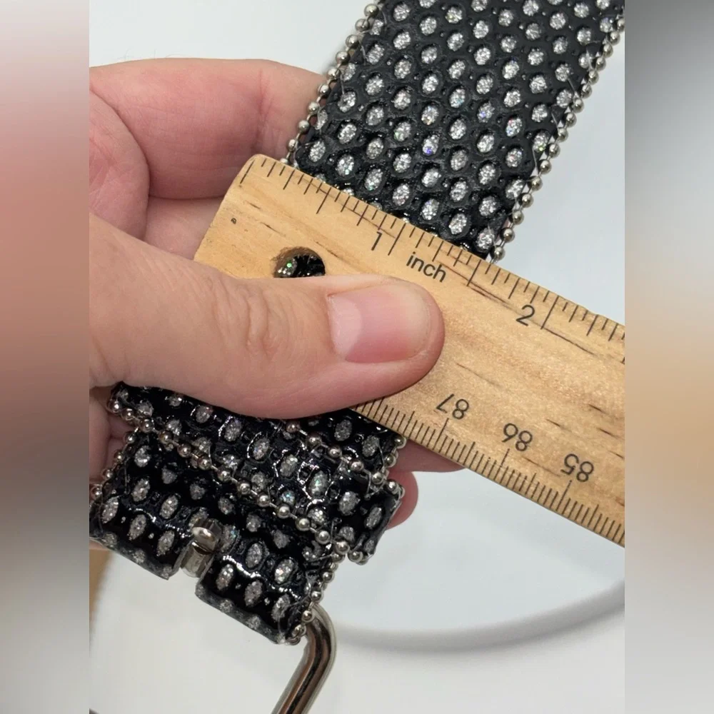 BLACK RHINESTONE BELT Western Y2K Women's Emo Goth‎ Studded Silver Streetwear 2X
